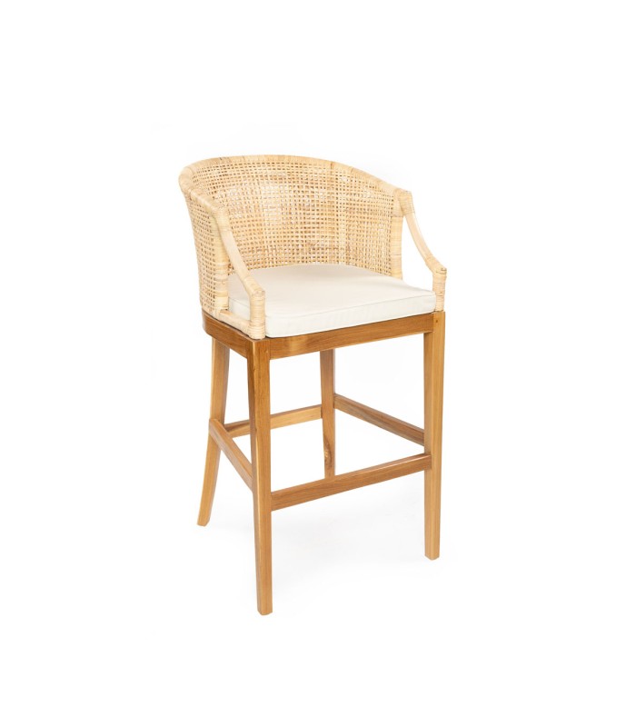 Silla Bar Stoll Madera / Rattan Color Natural con cojín 72cm