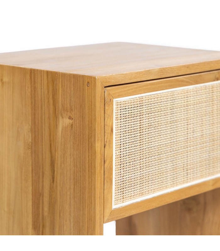 Velador Liberty 1 Cajón madera y Rattan Natural 50 x 40 x 65cm