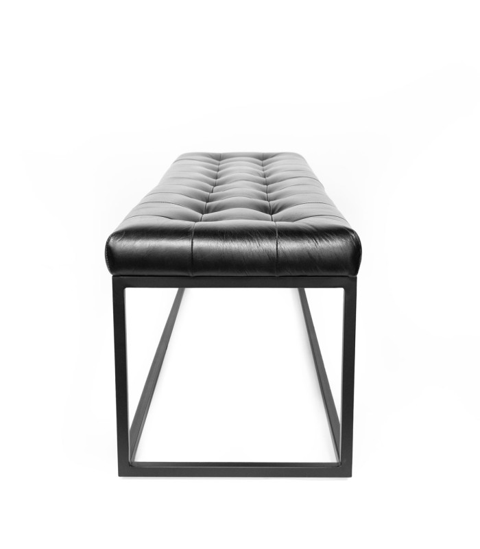 Banqueta de Cuero CAPITONE Negra con Patas de Fierro 140 x 44 x 44cm