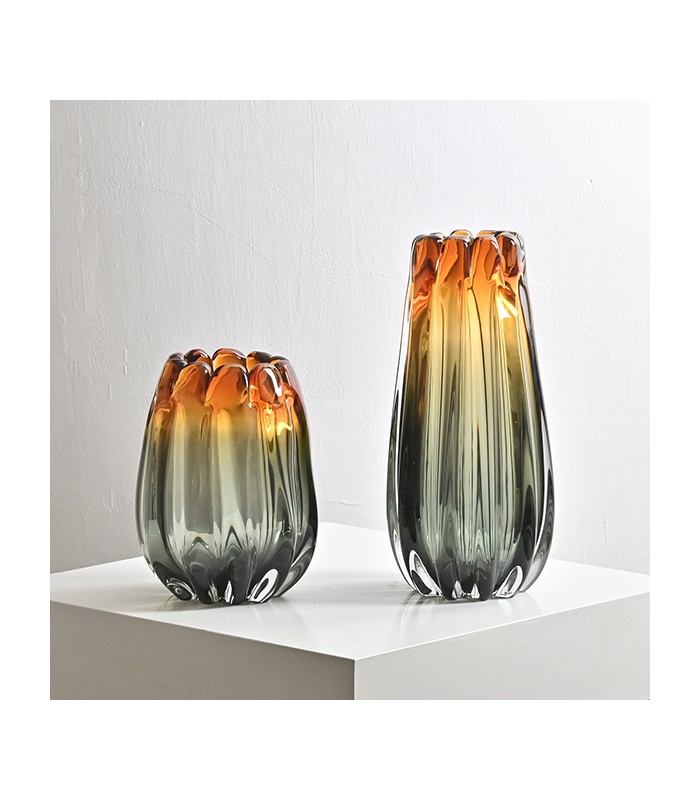 Florero Vidrio Erupción Naranjo/Gris M