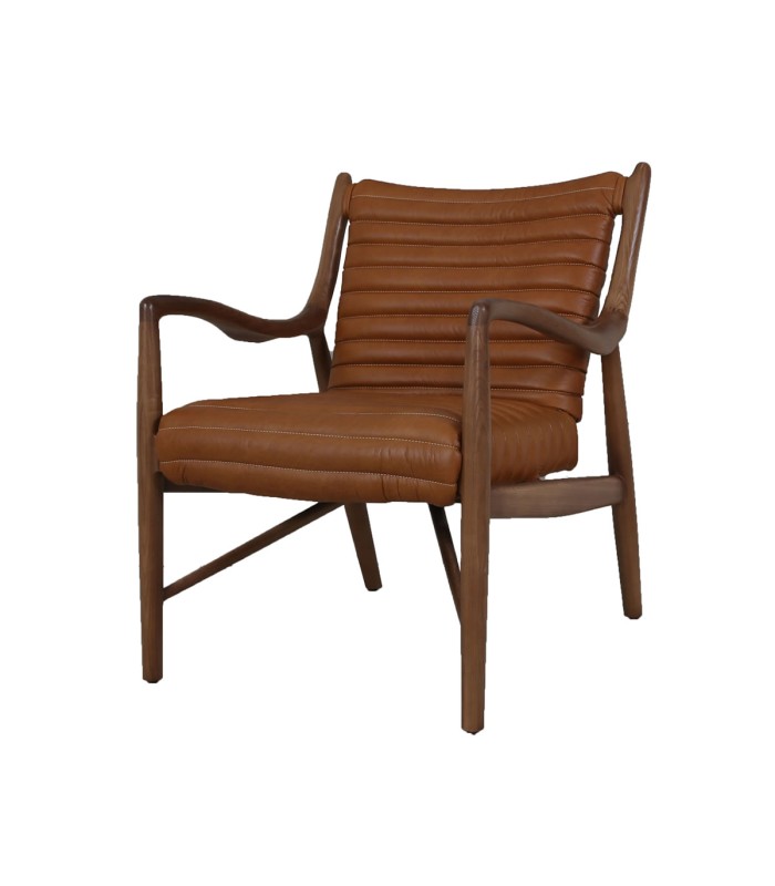 poltrona Elliah walnut cuero y madera