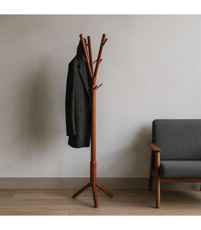 Perchero de pedestal «Manhattan» de Madera de Fresno Americano natural 47x47x180