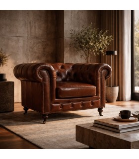 Sofá Leny Chesterfield 1 Cuerpo en Cuero Moro