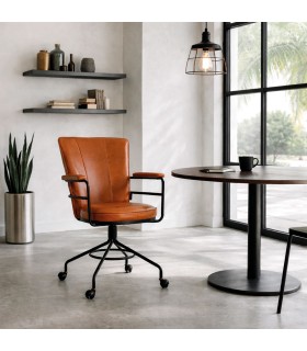 Silla Rudlof Giratoria Cuero Caramelo y Metal Negro