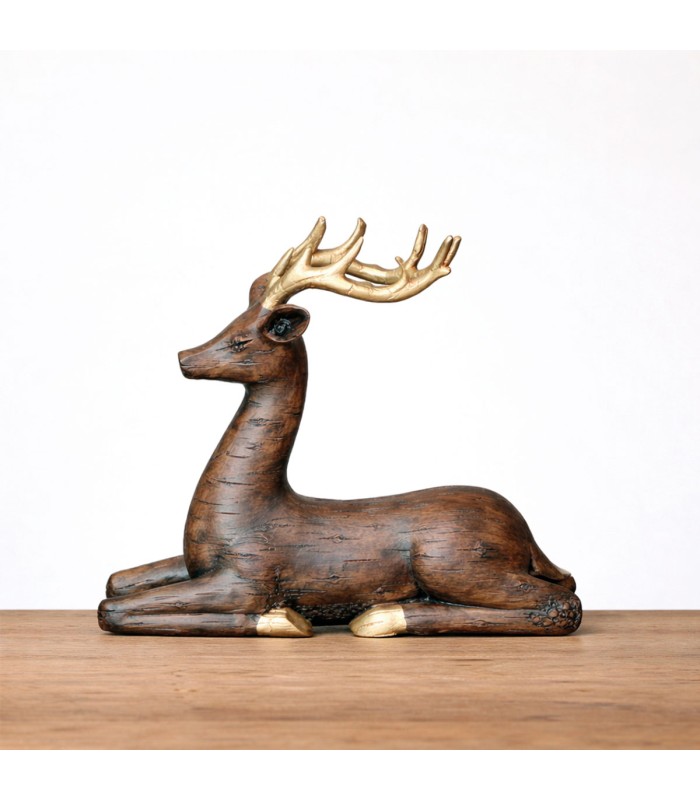 ADORNO VENADO BAMBI ACOSTADO POLIRESINA COÑAC 28X10X27CM