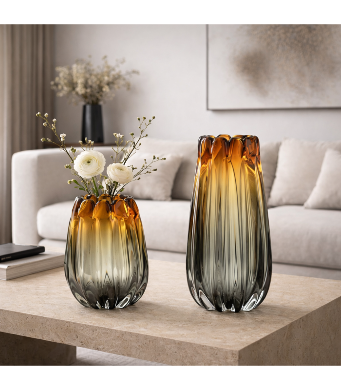 Florero Erupción de Vidrio Soplado Ámbar y Gris – Tamaño S