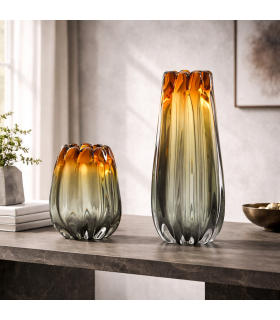 Florero Erupción de Vidrio Soplado Ámbar y Gris – Tamaño M