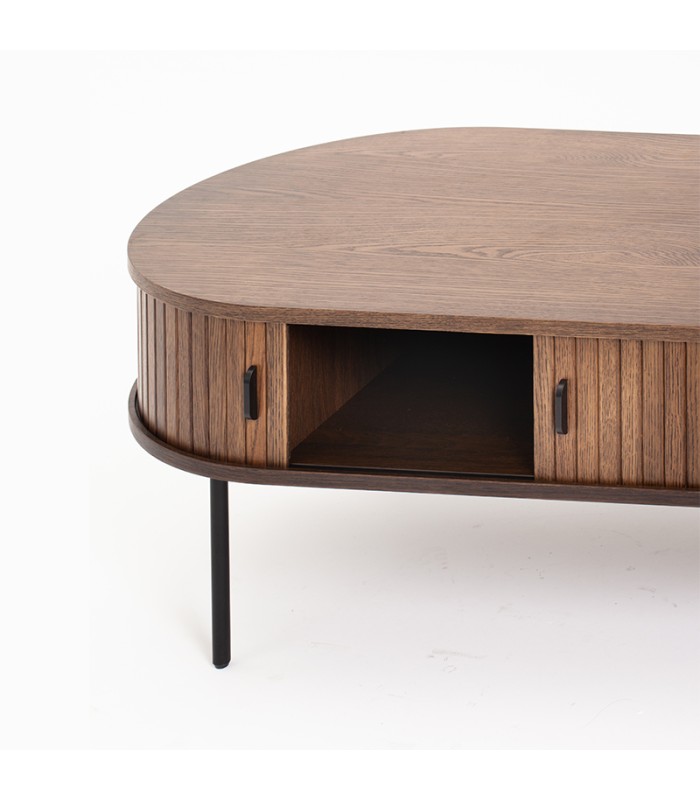 MESA DE CENTRO OSLO DE PUERTA CORREDERA, MADERA DE ROBLE AMERICANO MORO