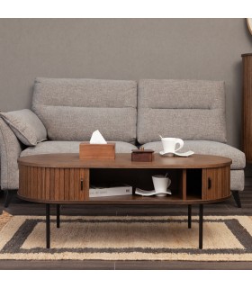 MESA DE CENTRO OSLO DE PUERTA CORREDERA, MADERA DE ROBLE AMERICANO MORO