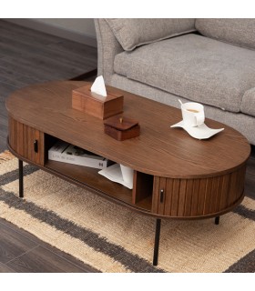 MESA DE CENTRO OSLO DE PUERTA CORREDERA, MADERA DE ROBLE AMERICANO MORO