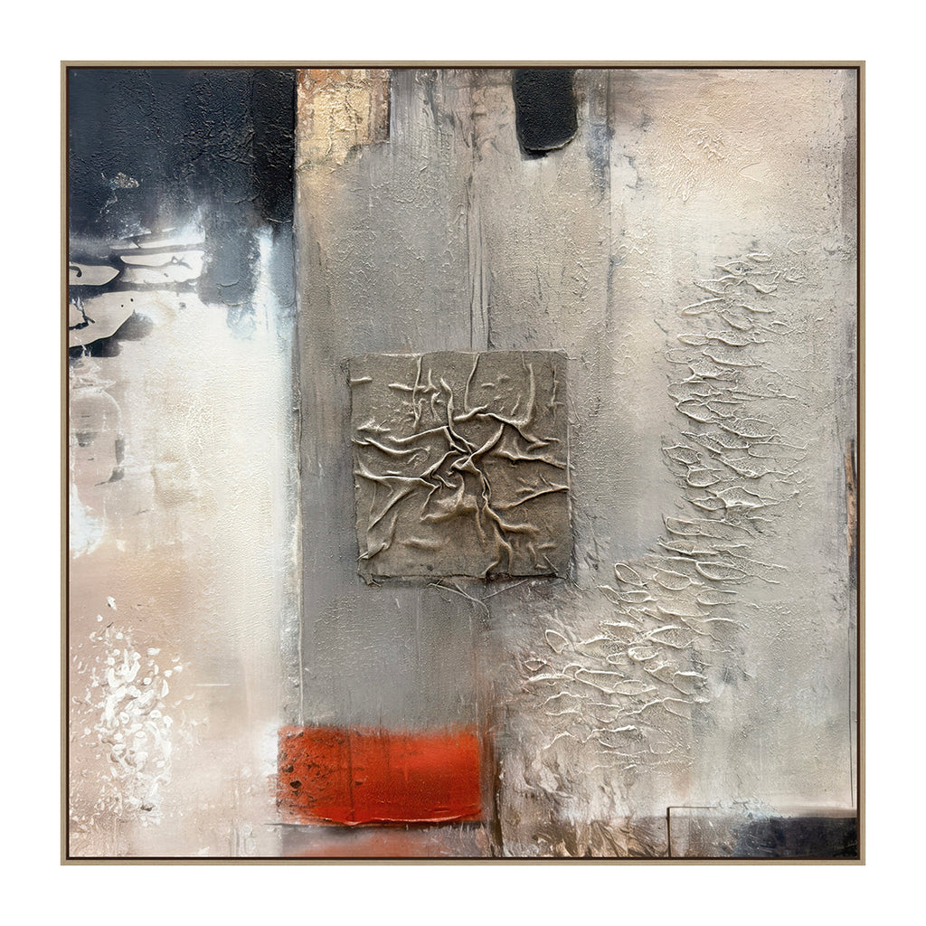 Oleo Texturado "Capri" Pintado a Mano sobre Canvas con Marco Roble 100 x 100 cm (Llegada en Octubre)
