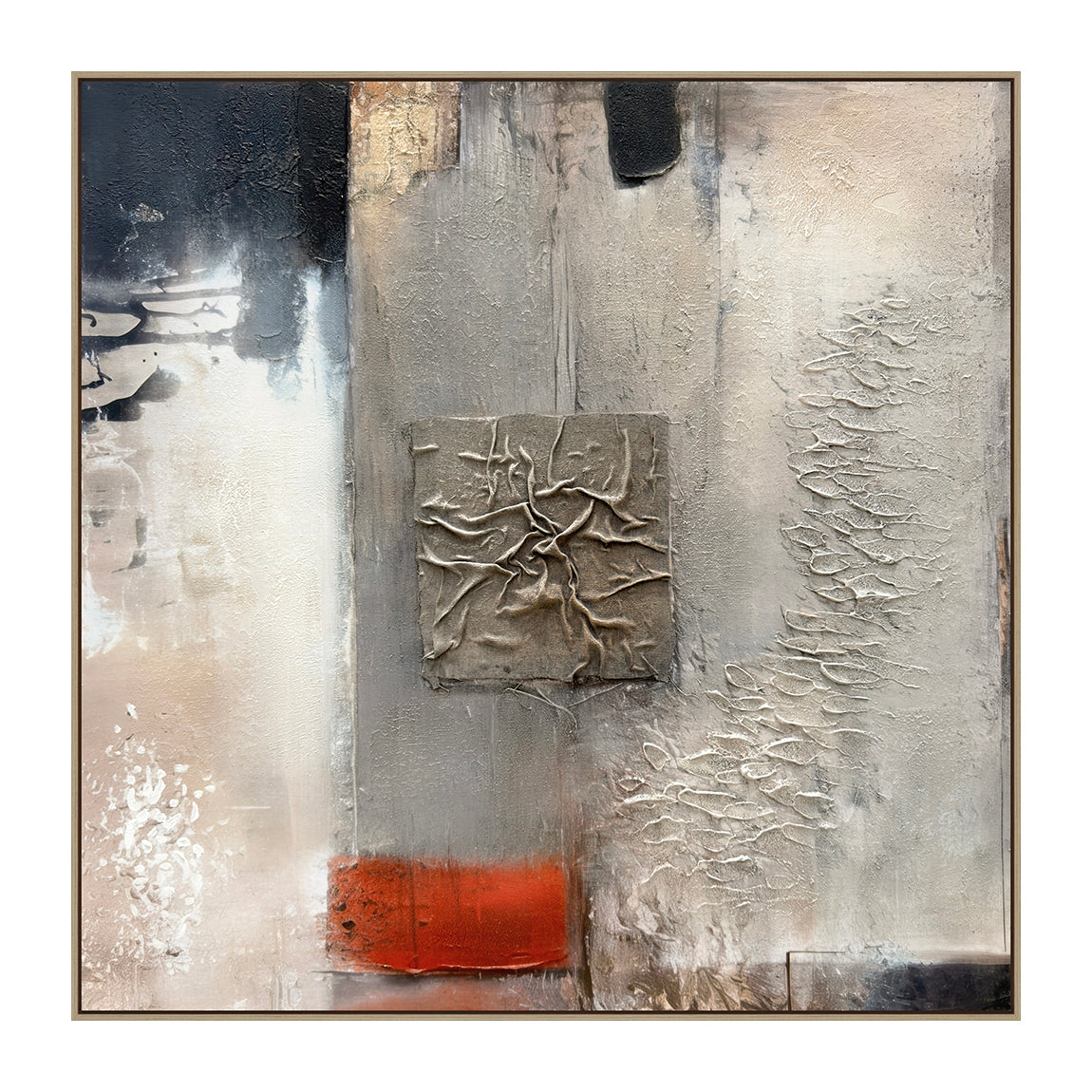 Oleo Texturado "Capri" Pintado a Mano sobre Canvas con Marco Roble 100 x 100 cm (Llegada en Octubre)