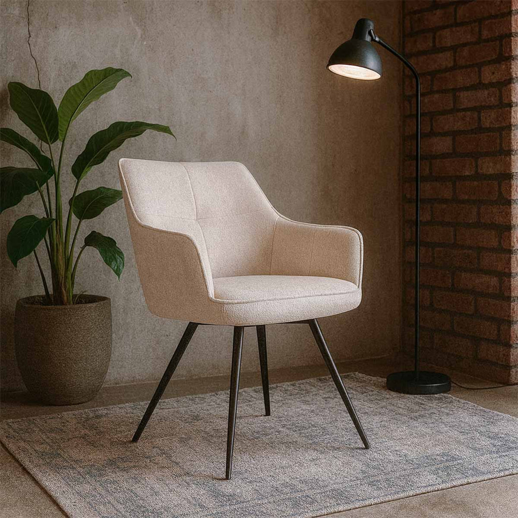 Silla Oliver – Tela Beige con Brazos y Base Metálica 63 X 57,5 X 84,5CM