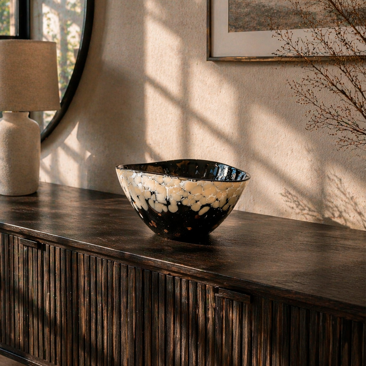 Cuenco de Vidrio Soplado Vesubio Negro Beige