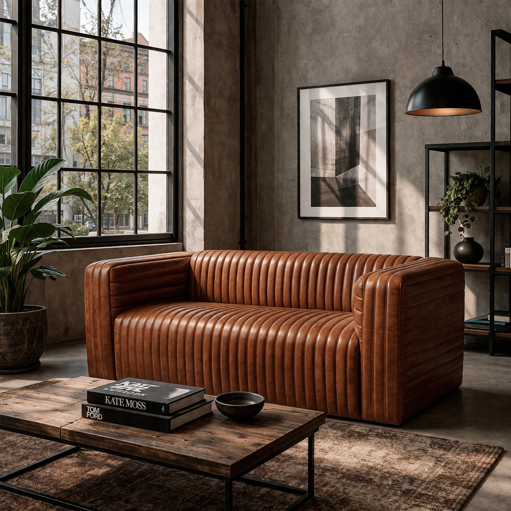 SOFA BELMONT CUERO 2C CARAMELO 180X90X70
