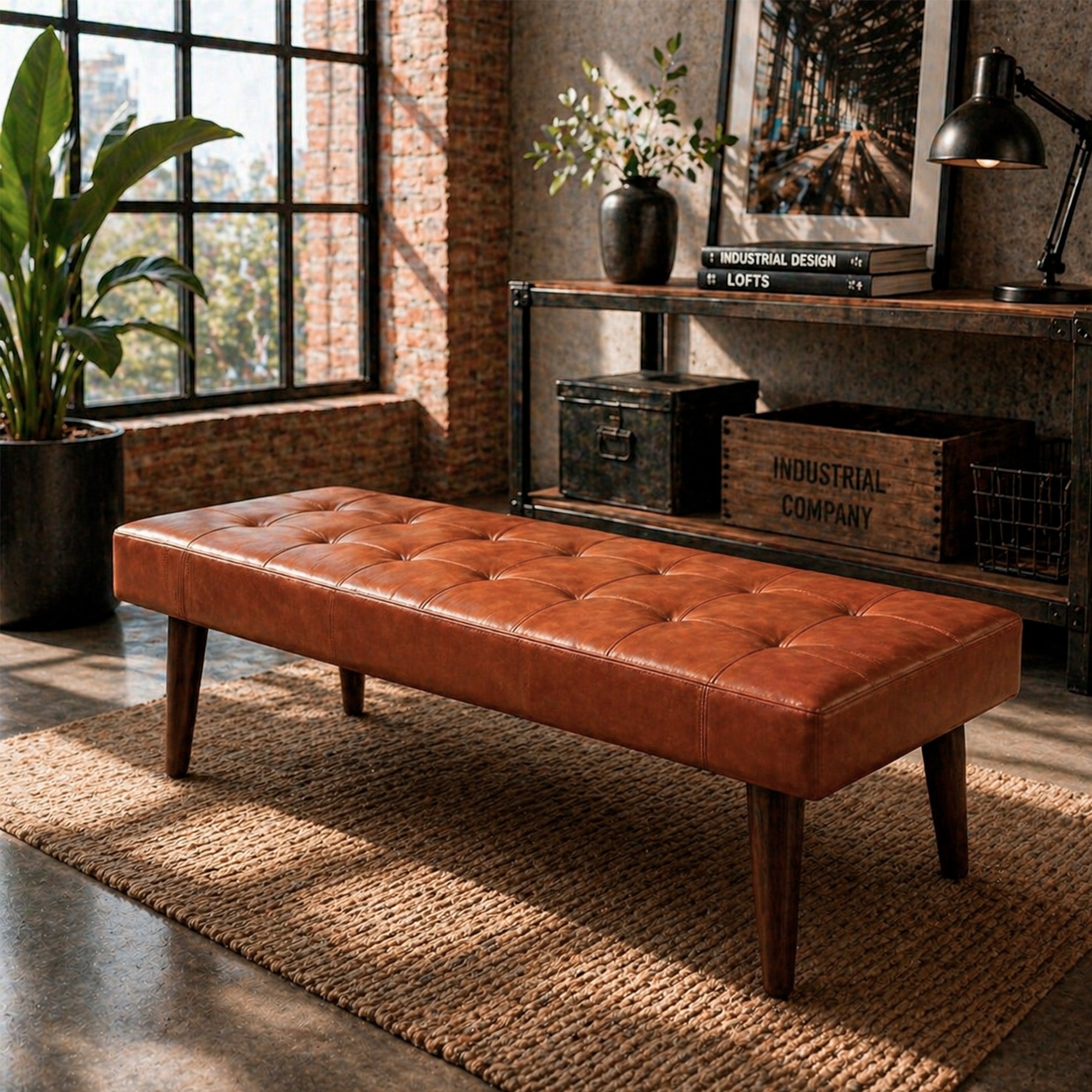 Banqueta Cuero Full Top Grain Caramelo Ottoman 120 cm