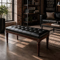 BANQUETA CAPITONE LYON CUERO 2C NEGRA 110X45X45