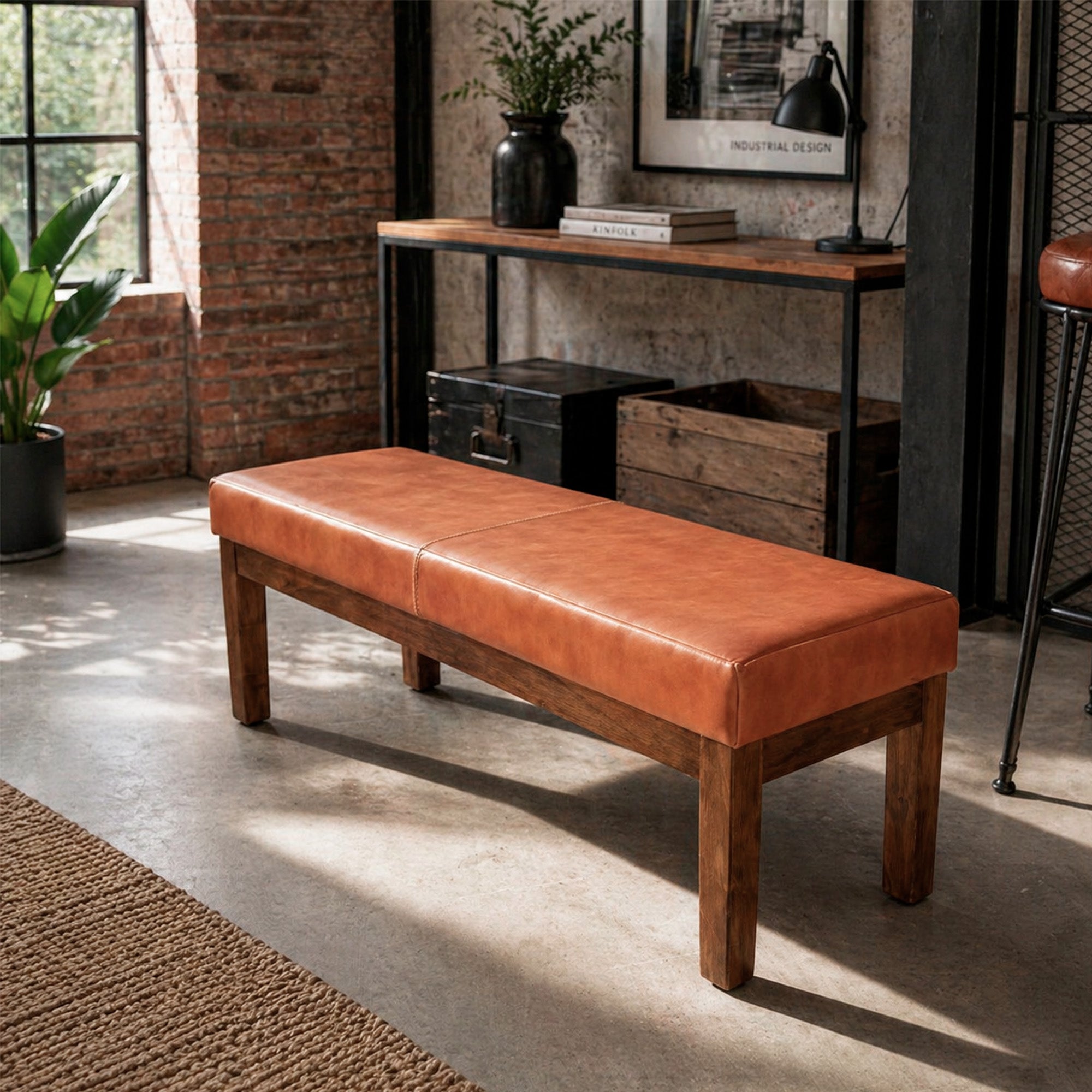 BANQUETA DE CUERO ALPHA PLUS 2C CARAMELO 140x44x44