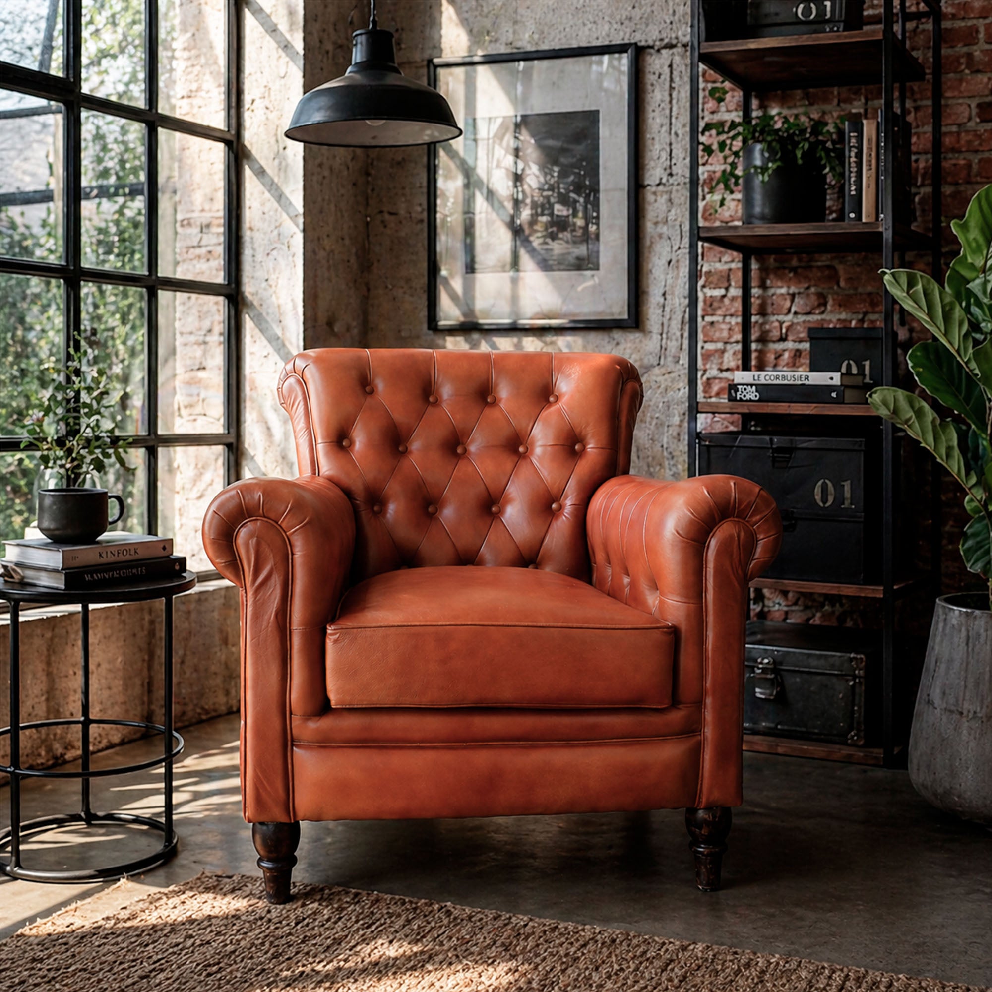 SILLON ARTUR CAPITONE 1C CUERO CARAMELO 84X67X95