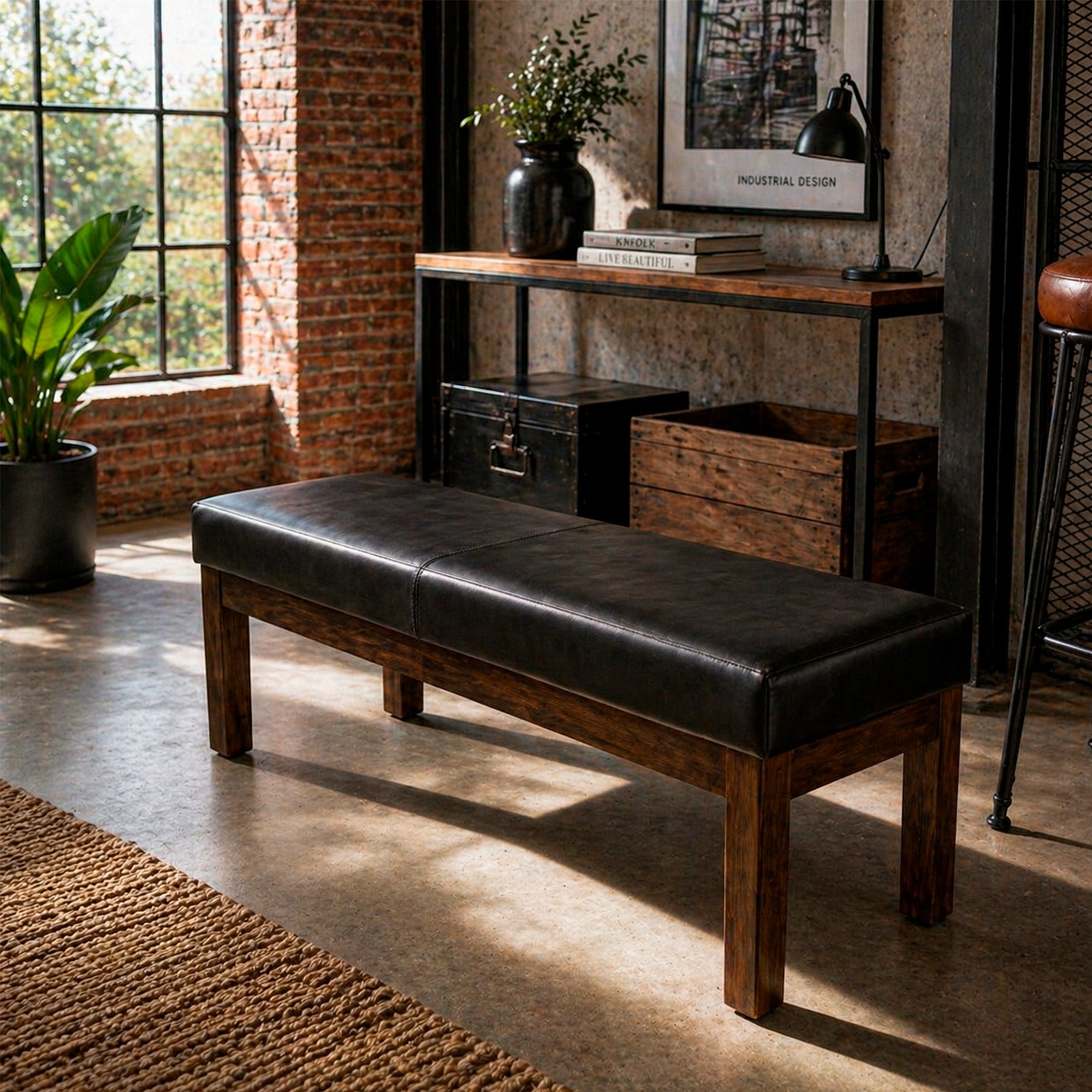 BANQUETA DE CUERO ALPHA PLUS 2C NEGRA 140x44x44