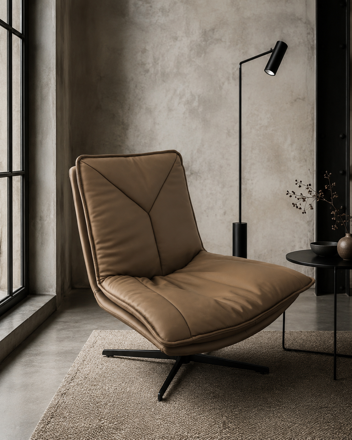 Poltrona Giratoria Monza – Acero y Eco Cuero Café