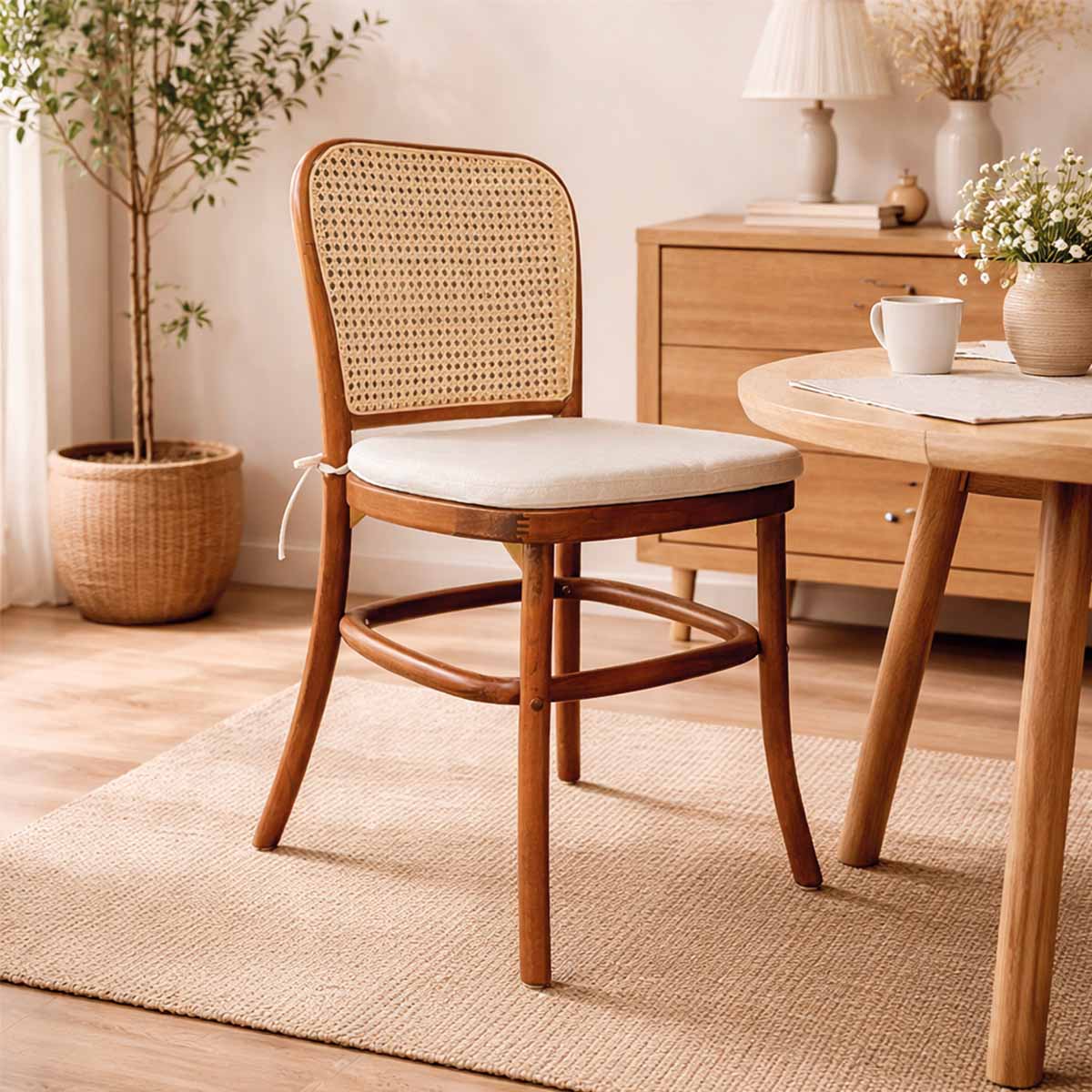 Silla New Kevin Madera de Haya Walnut y Ratán Natural