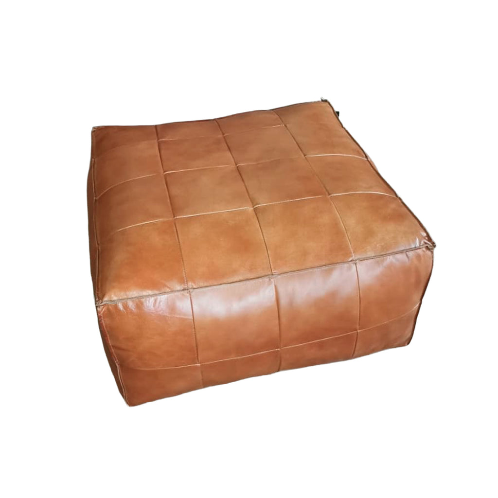 PUFF DE CUERO 65X65X35 COLOR CARAMEL