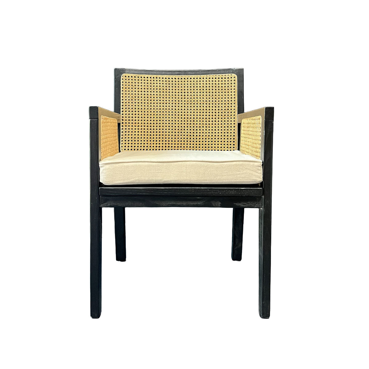 Silla New Naura con Brazos Madera Fresno Negra y Ratán Natural