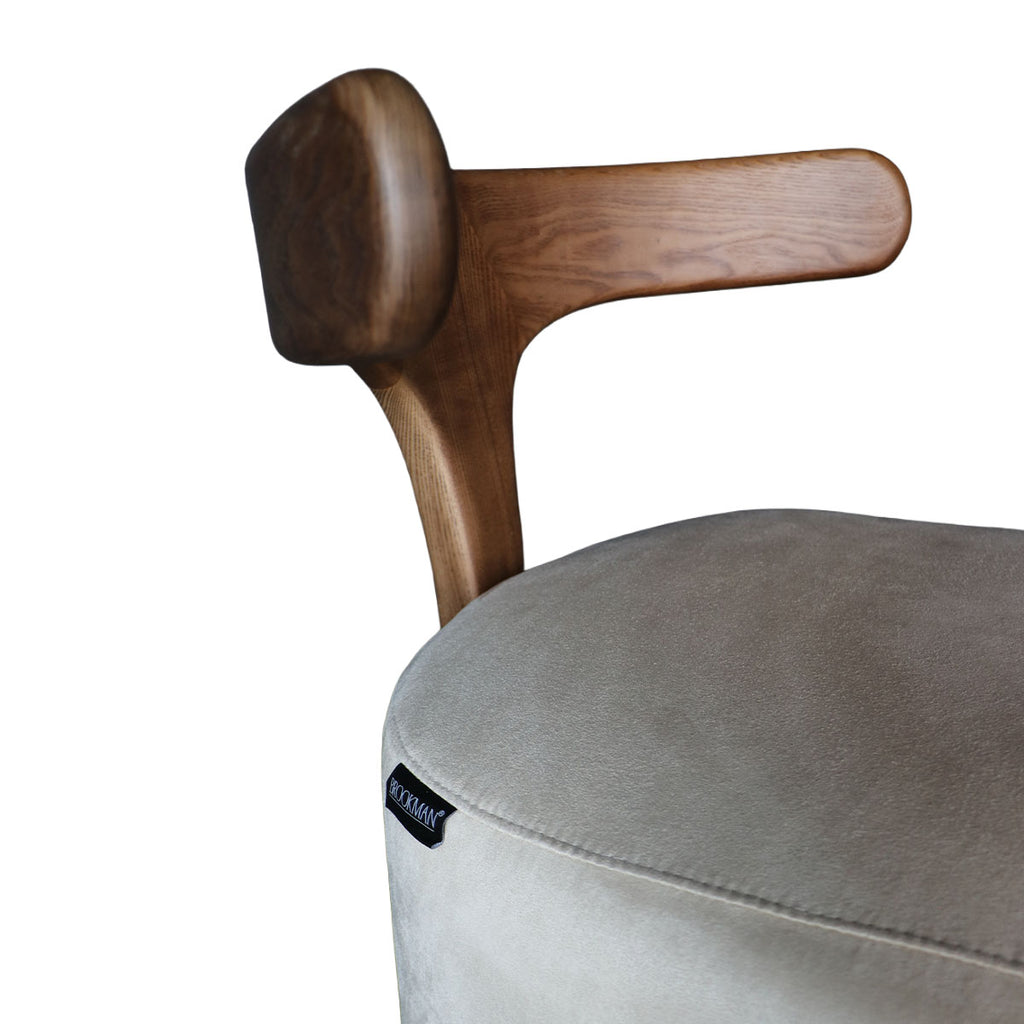 Silla Almodovar Tela Velvet Beige Madera Fresno Walnut