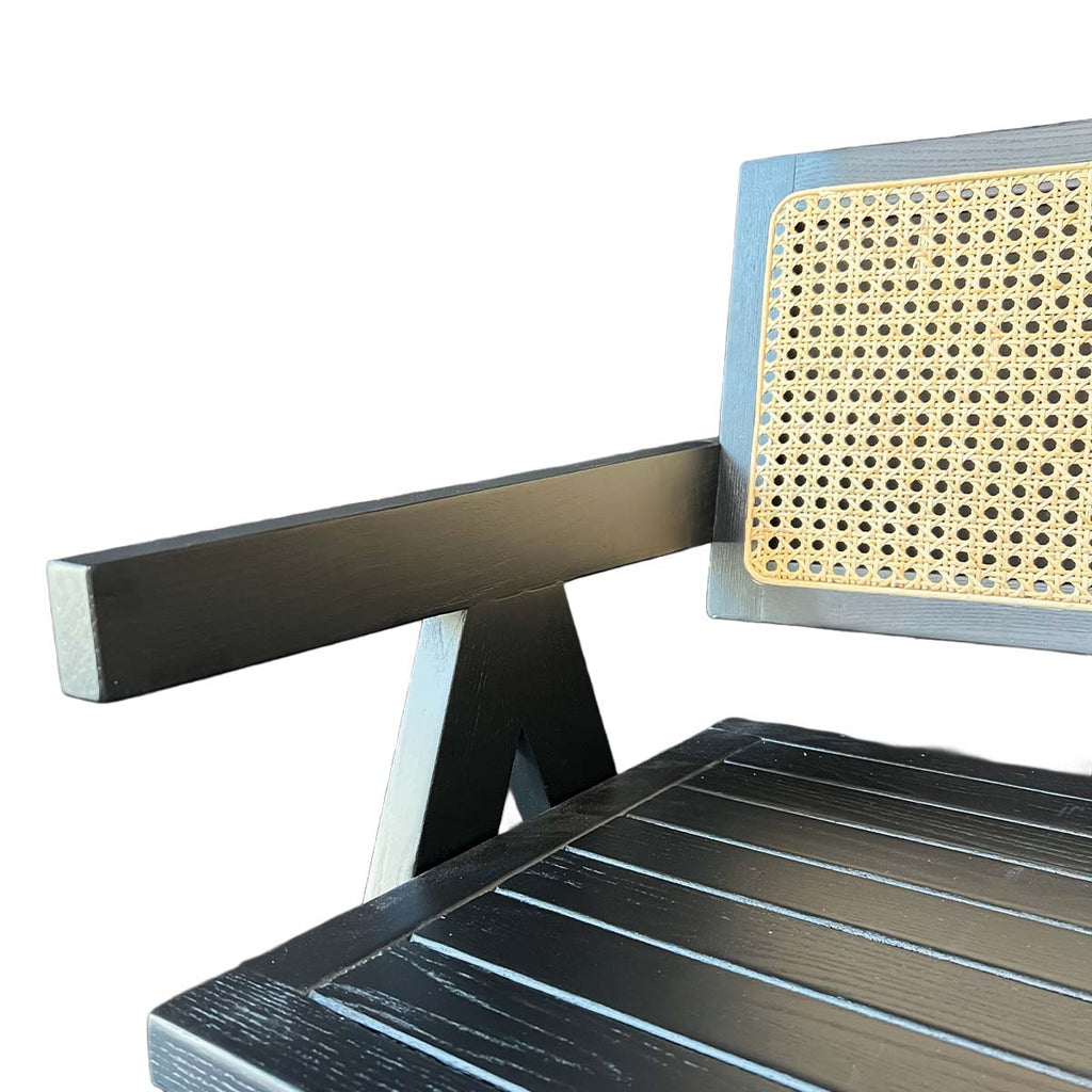 Silla Aurora Plus Madera Fresno Negra y Respaldo de Ratán Natural