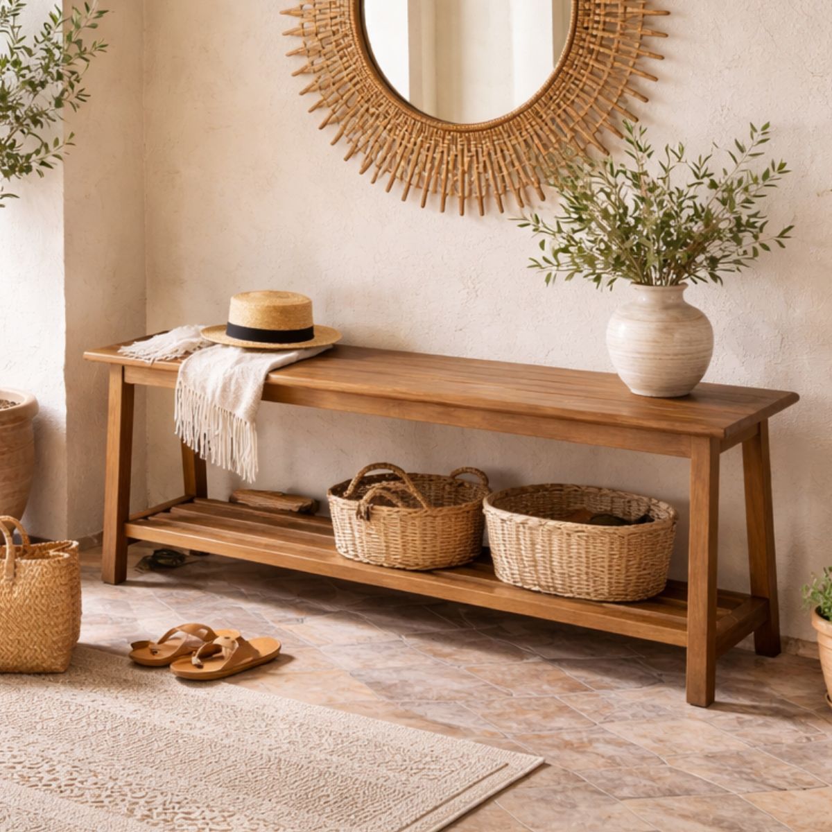 Banqueta Roniland Madera Walnut 130 x 30 x 45cm