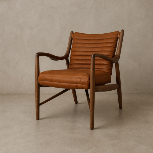 Poltrona Elliah en madera de fresno y cuero Top Grain cognac