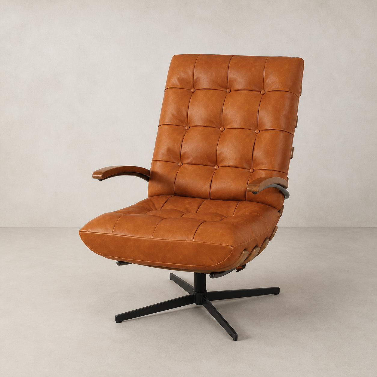 Poltrona giratoria Swivel en cuero Top Grain caramelo