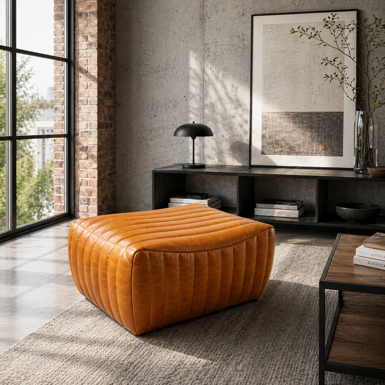 Pouf Skipper de Cuero Full Grain Cognac