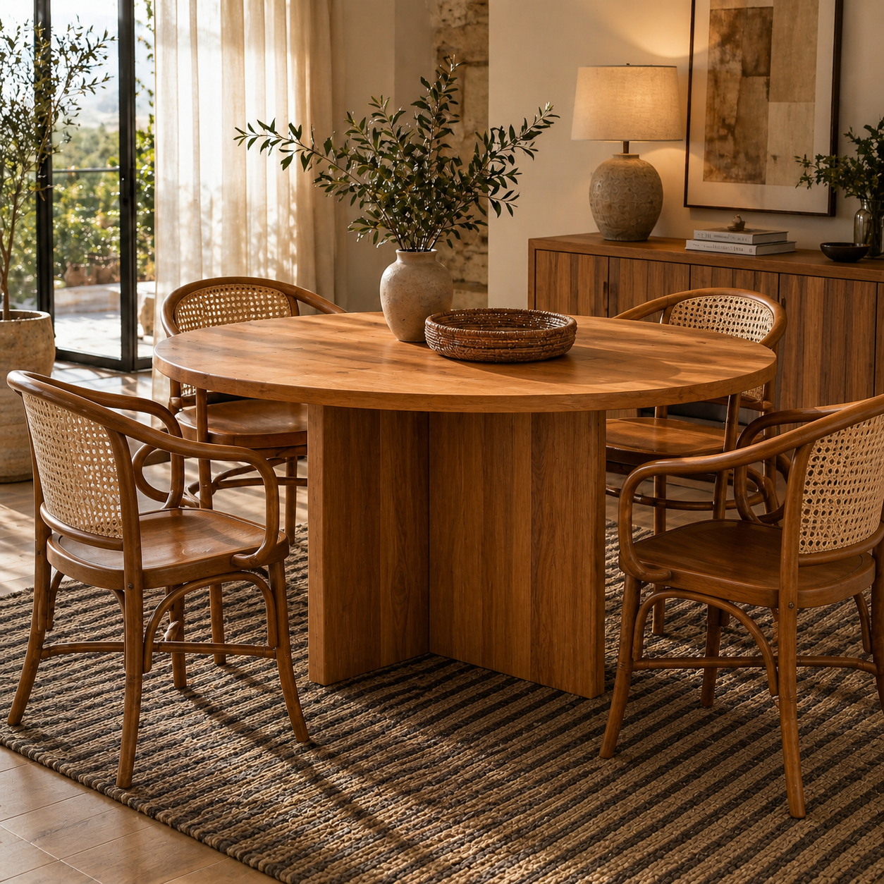 MESA COMEDOR ALONSO REDONDA MADERA FRESNO NATURAL GRANDE 150 X H75CM