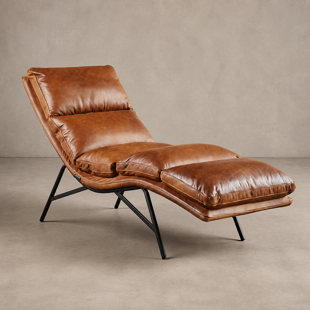 Reposera Simon Cuero Caramel y Acero Sand Black