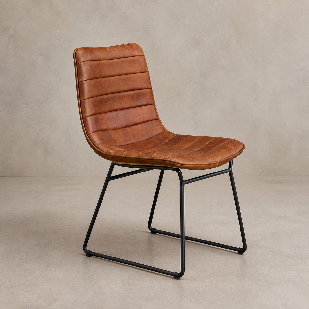 Silla de Comedor Torino Cuero Café Claro y Acero Sand Black