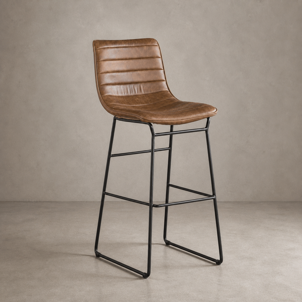 Silla de Bar Torino Cuero Café Claro y Acero Sand Black