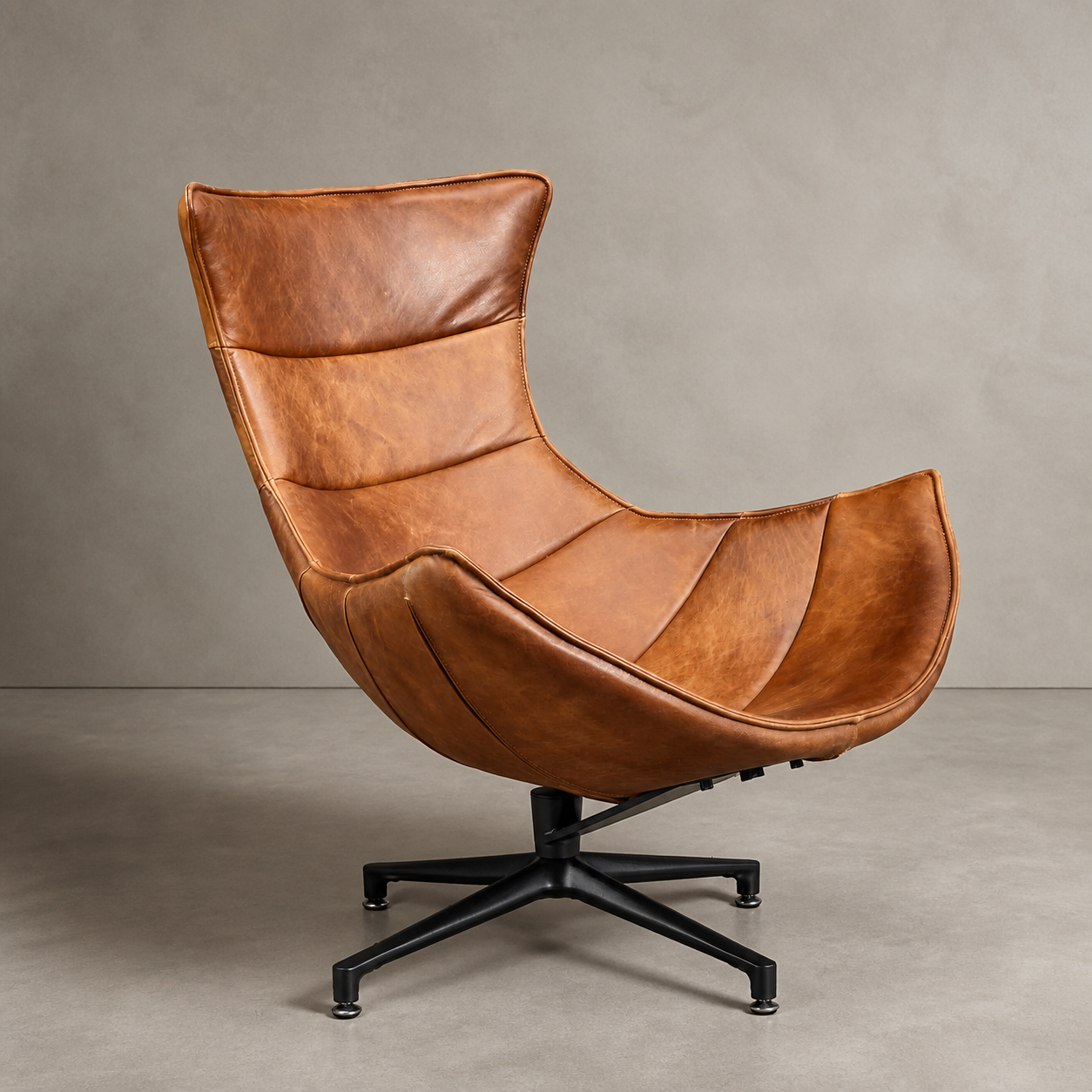 Silla Giratoria Engel Cuero Caramel y Acero Sand Black