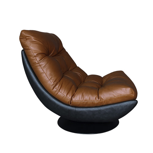 Poltrona Tahai Eco-Cuero Cognac y Base Giratoria de Hierro Negro