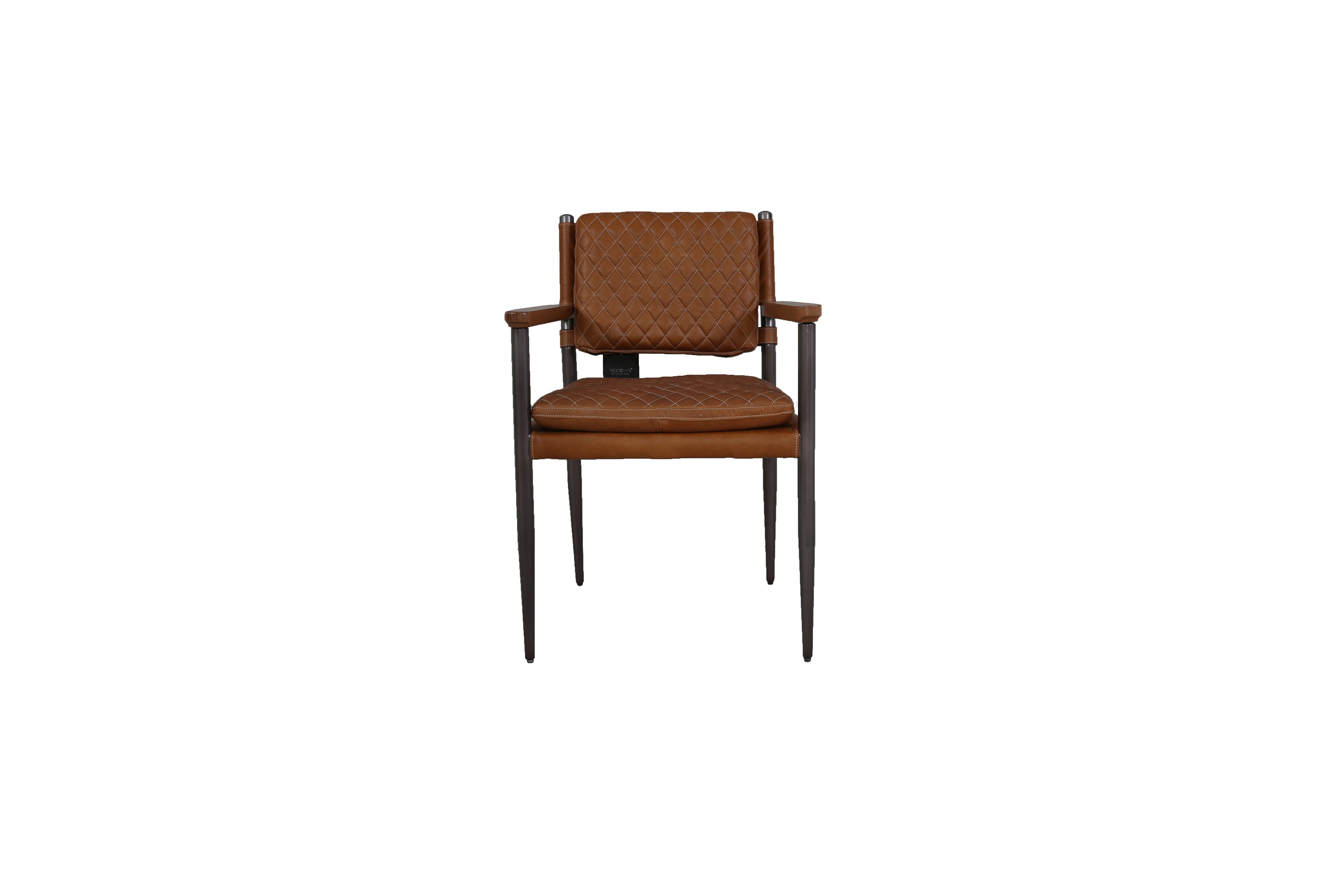 Sitial Harley Cuero Cowhide Caramelo Apoyabrazos Madera Base Acero