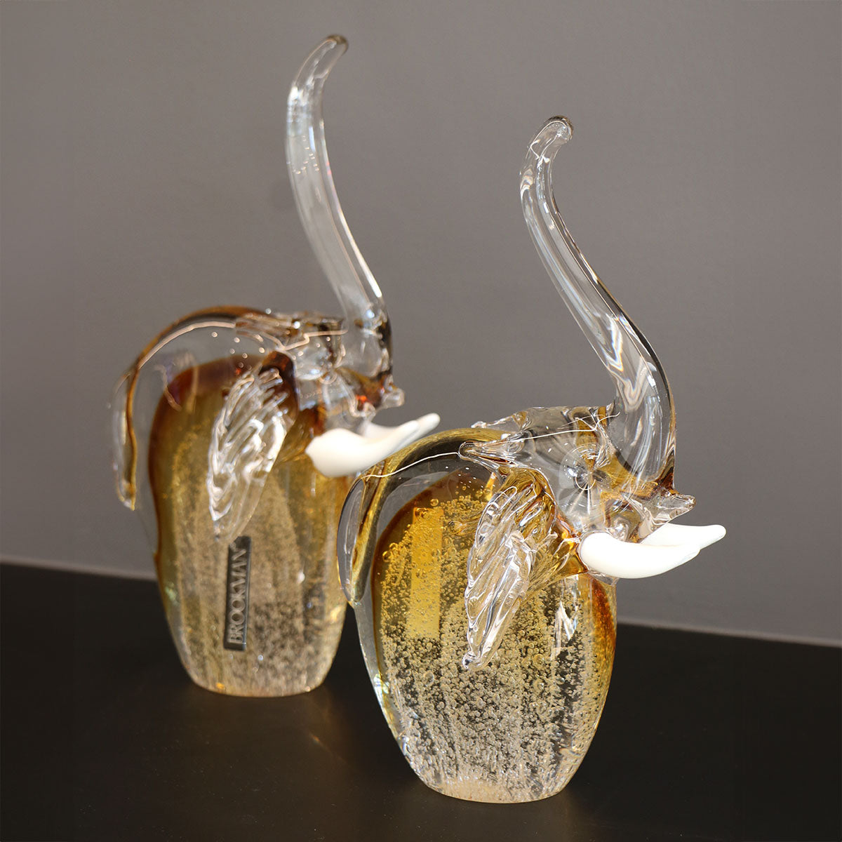 Escultura Elefante de Vidrio Soplado Ámbar Decorativa
