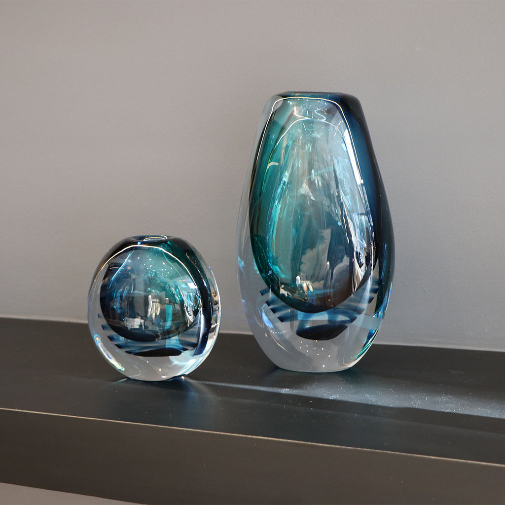 Florero de Vidrio Soplado Azul Yasur Decorativo Moderno