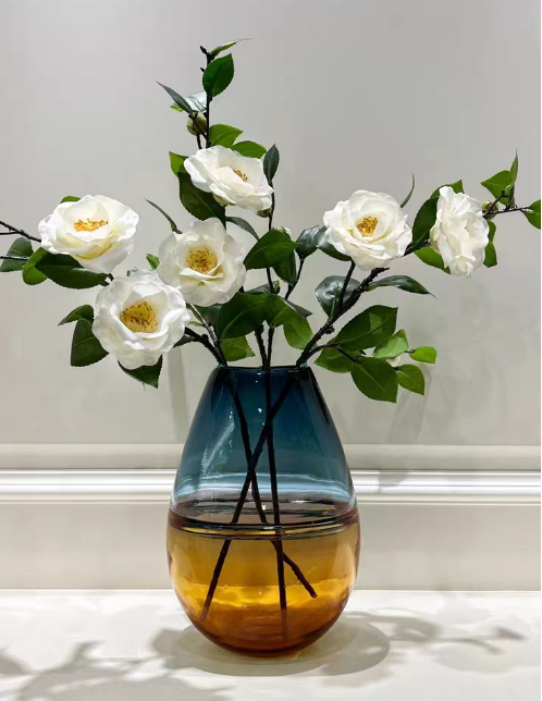Florero de Vidrio Soplado Danubio Azul S Decorativo Moderno