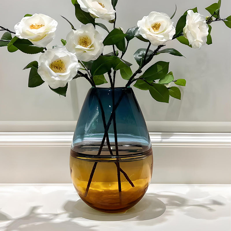 Florero de Vidrio Soplado Danubio Azul S Decorativo Moderno