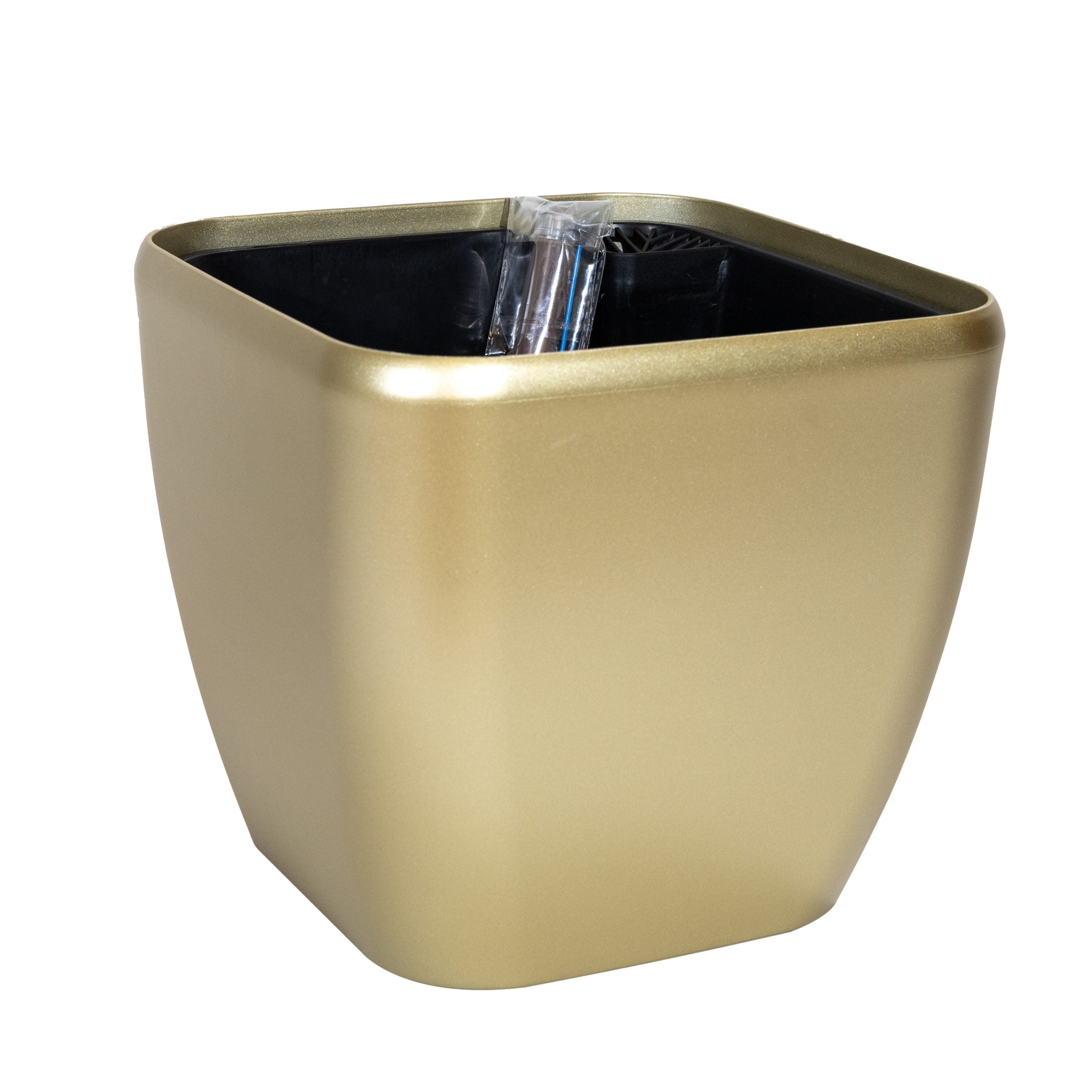 Macetero Aconcagua PVC Autoregante Cuadrado Oro 28 x 25,5cm
