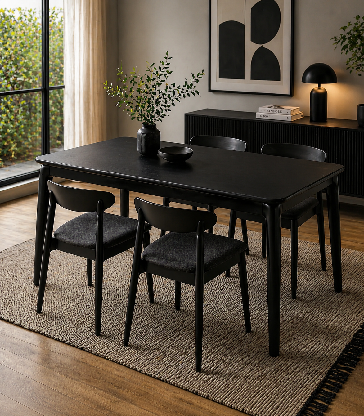 Mesa Comedor Carla Vidrio y Madera Negro