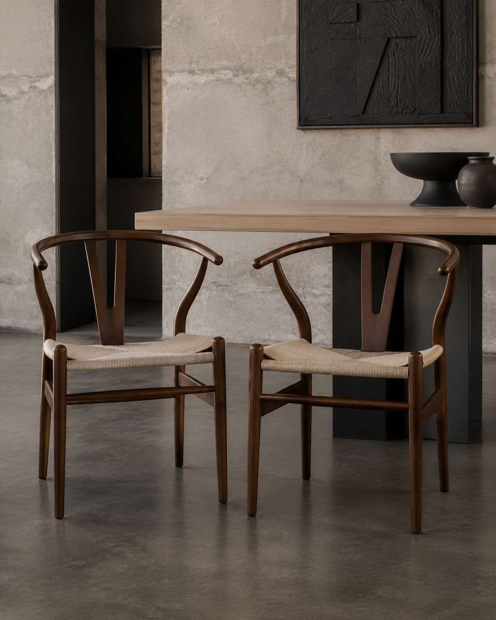 Silla Wishbone Madera de Haya Nogal y Cuerda Beige (Llegada en Agosto)