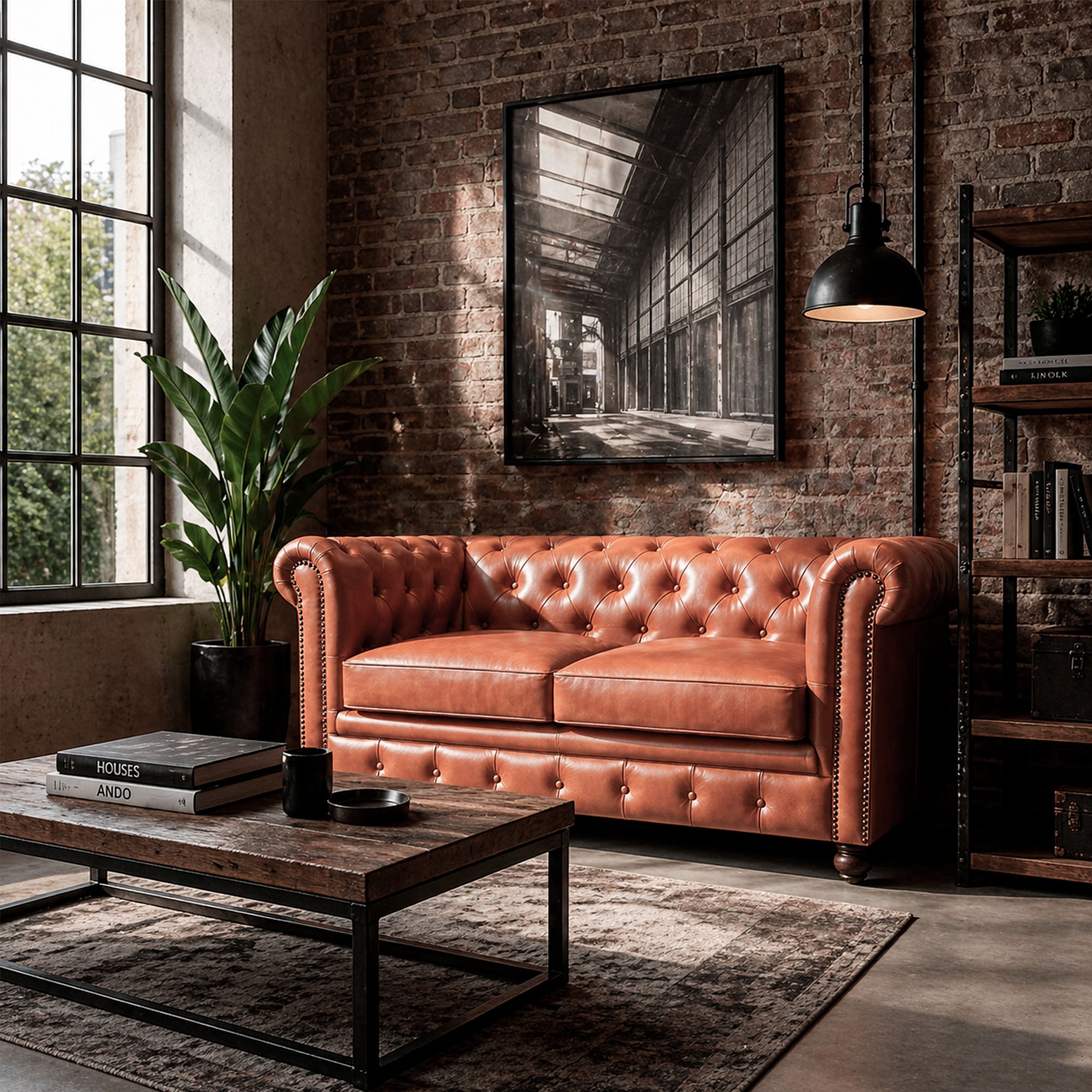 Sofá Chesterfield de Cuero Natural 2C Caramelo