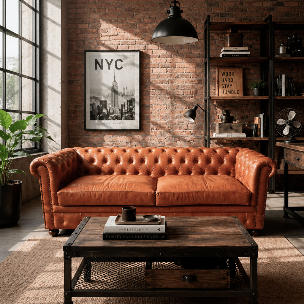 Sofá Chesterfield de Cuero Natural 3C Caramelo